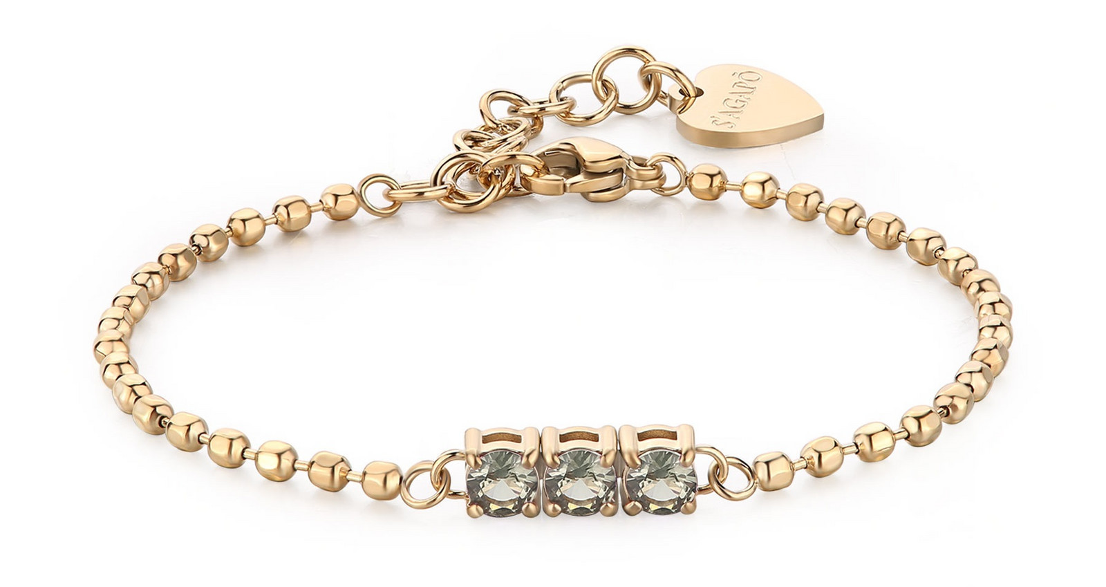 S'Agapõ Pozlacený kuličkový náramek se zelenými zirkony Dazzly SDZ26