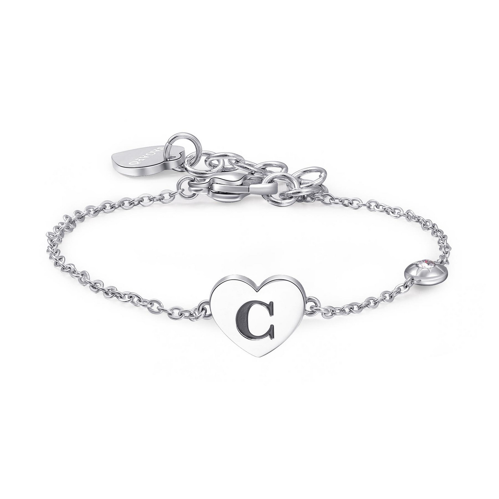S'Agapõ Stříbrný ocelový náramek s písmenem C Click SCK120