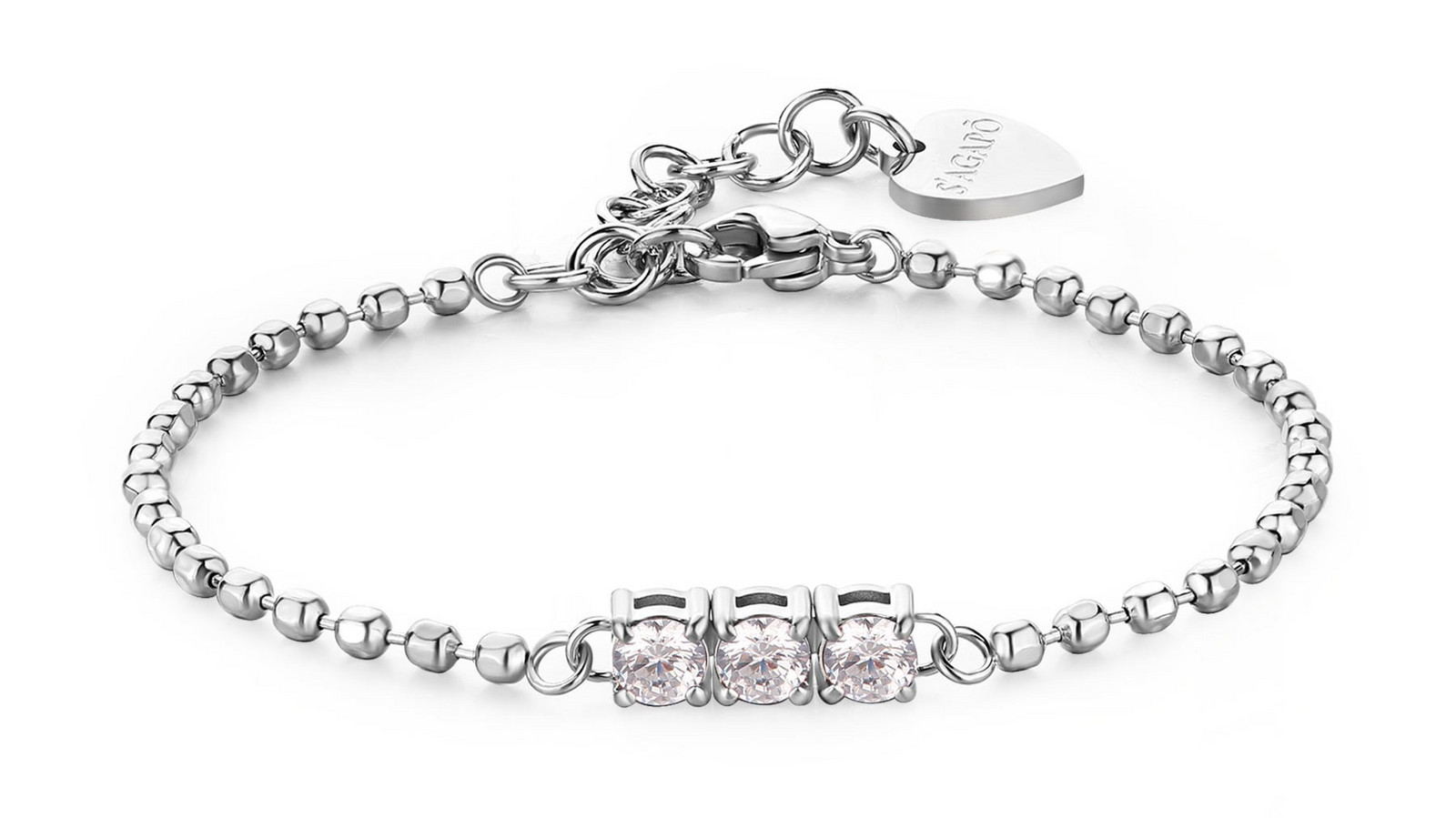 S'Agapõ Ocelový kuličkový náramek s čirými zirkony Dazzly SDZ23