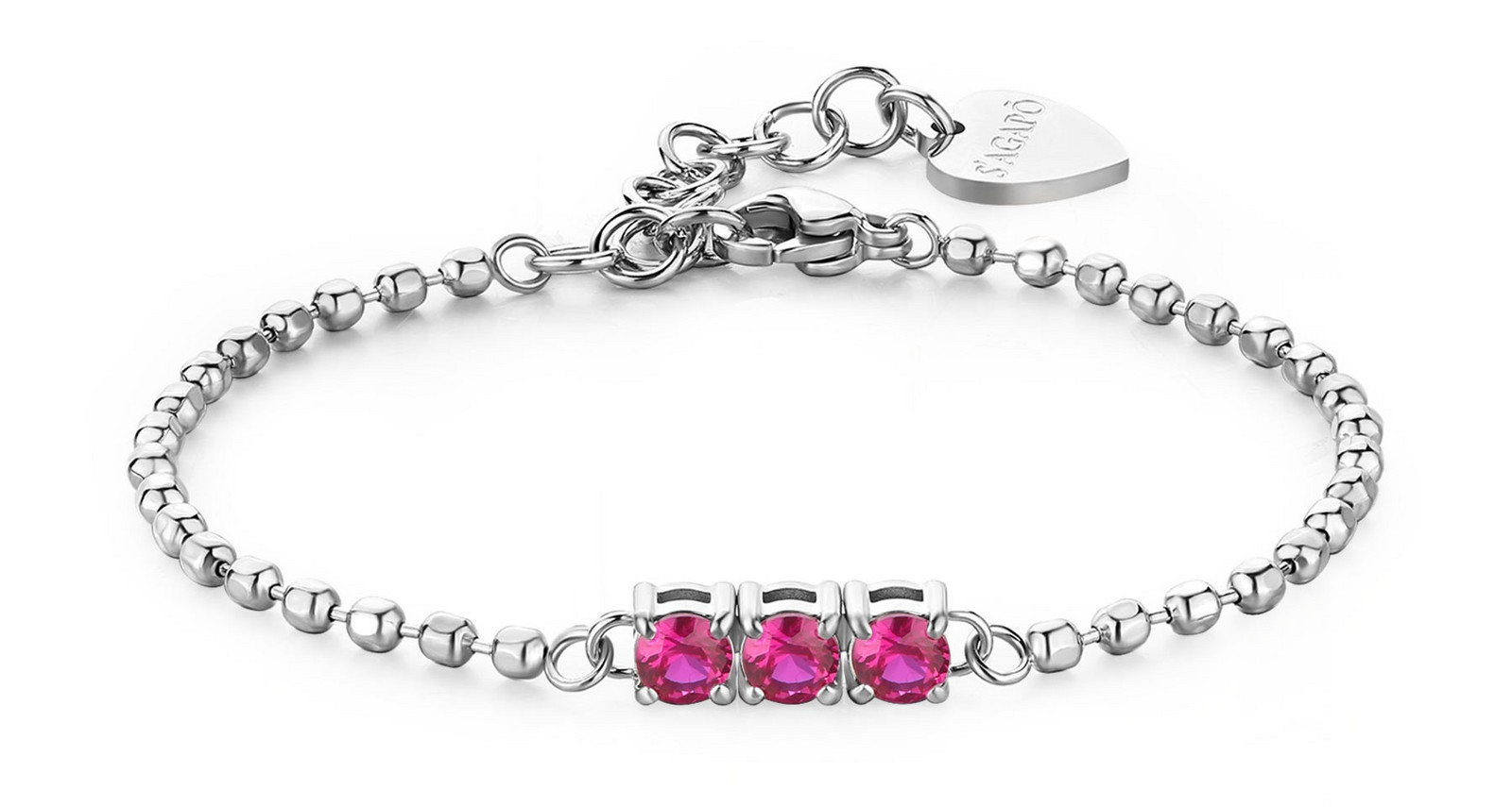 S'Agapõ Ocelový kuličkový náramek s fuchsiovými zirkony Dazzly SDZ22