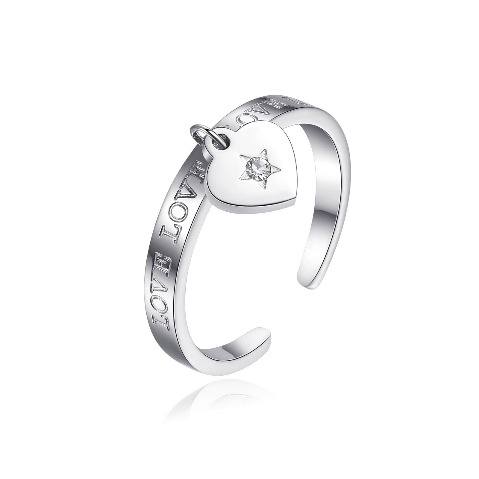 S'Agapõ Otevřený prsten z oceli s přívěskem Click SCK148