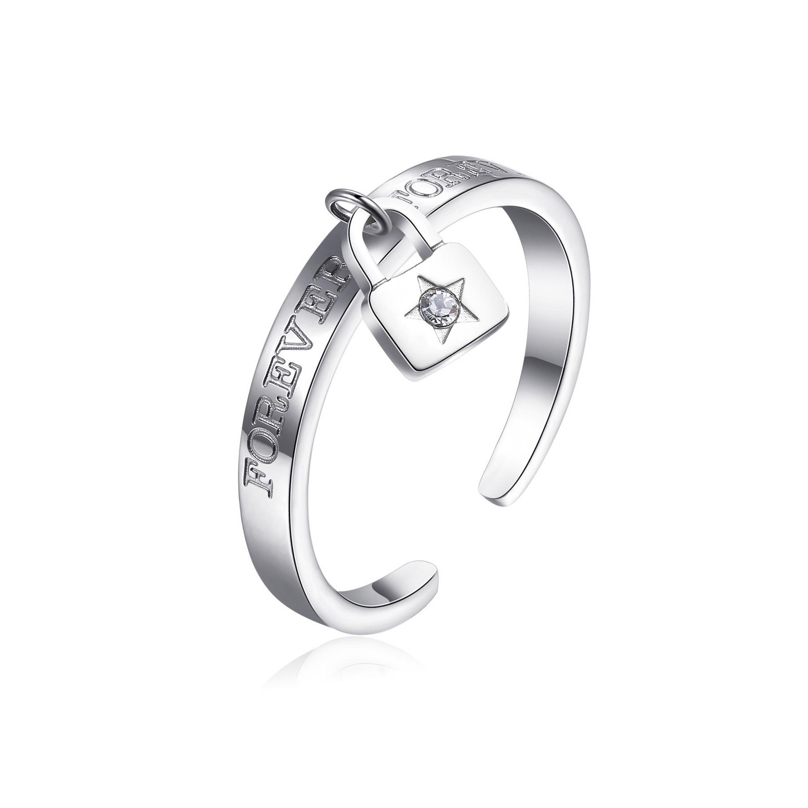 S'Agapõ Otevřený prsten z oceli s přívěskem Click SCK149