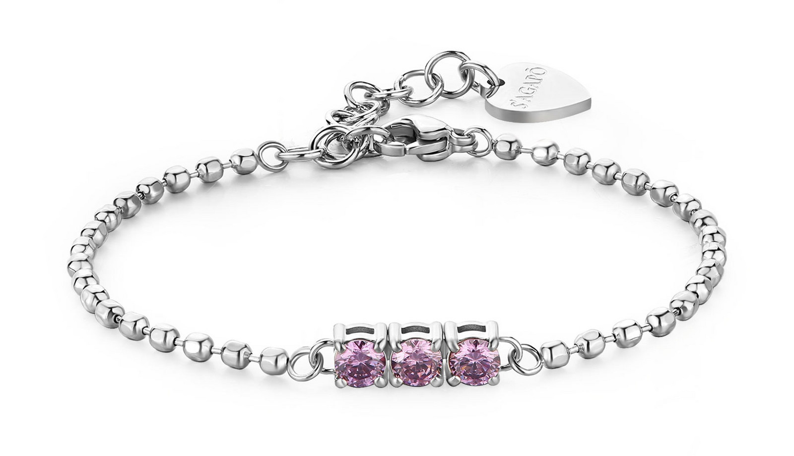 S'Agapõ Ocelový kuličkový náramek s fialovými zirkony Dazzly SDZ21