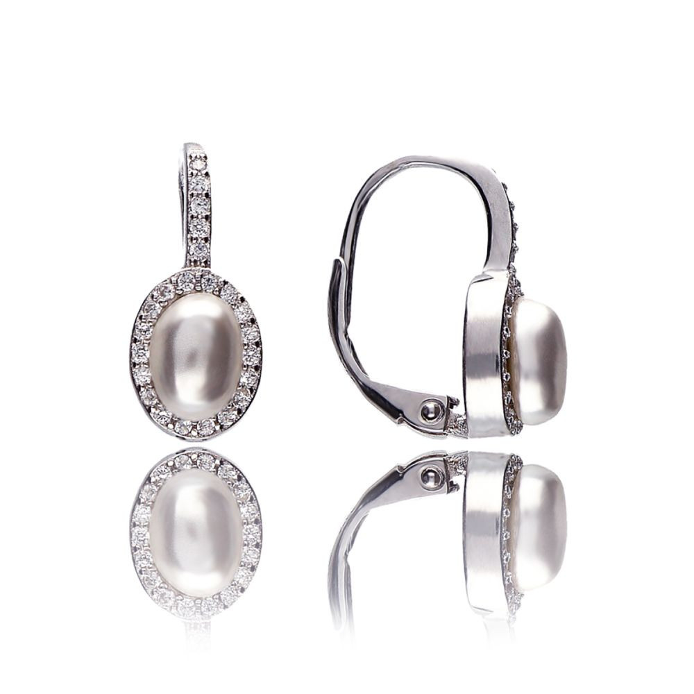 MOISS Slušivé stříbrné náušnice s perlami a zirkony E0002226