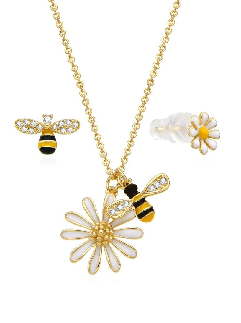 MOISS Hravá pozlacená sada šperků Včelky S0000692 (náhrdelník, náušnice)