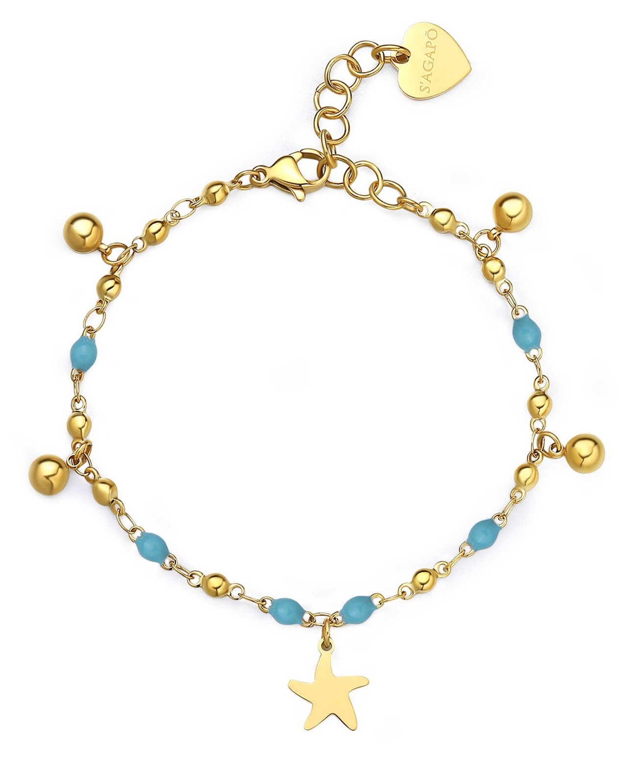 S'Agapõ Pozlacený náramek s tyrkysovým smaltem Hvězdice Vibes SVB61