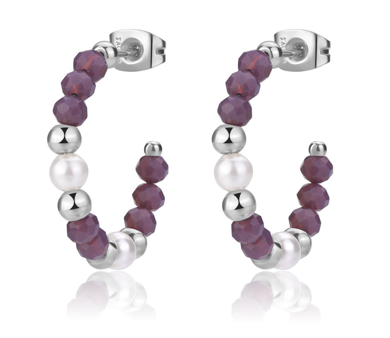 S'Agapõ Ocelové kruhové náušnice s korálky Glint SGI21