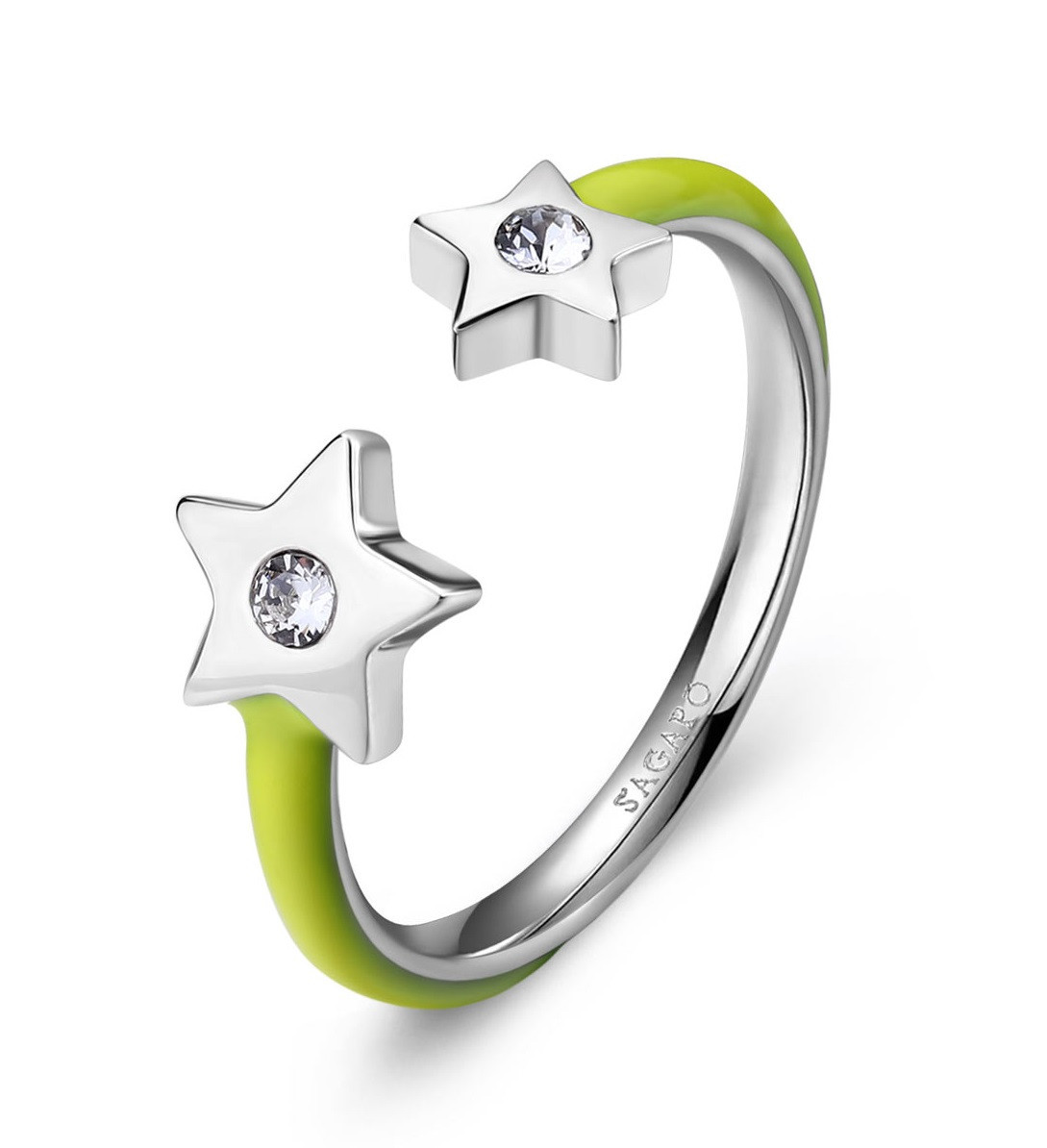 S'Agapõ Ocelový prsten se žlutým smaltem Hvězdičky Vibes SVB69