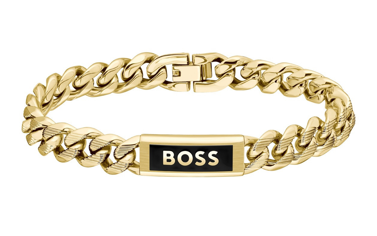 Hugo Boss Pozlacený náramek pro muže Kassy Emblem 1580680 19 cm