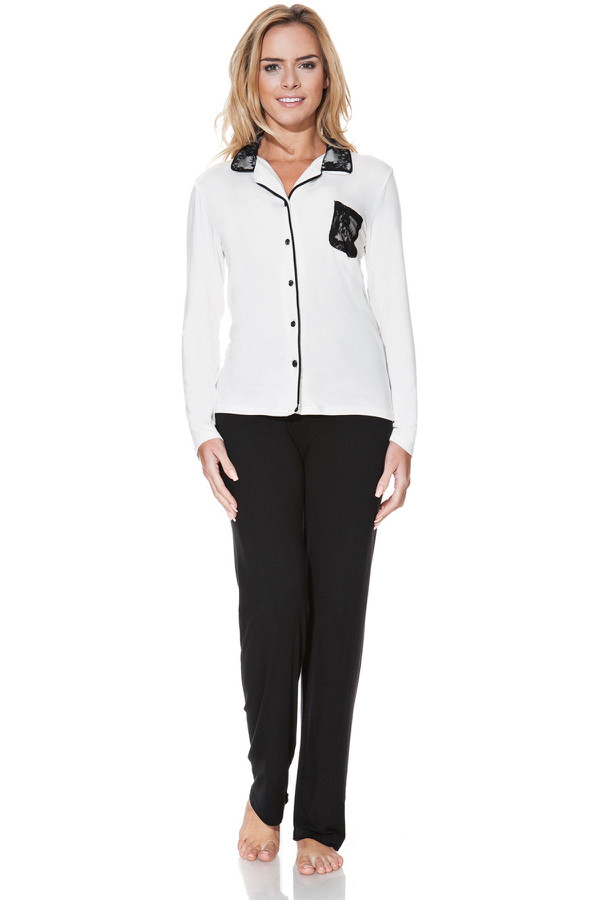 Luisa Moretti Dámské bambusové pyžamo CLAUDIA S Krémová / Černá