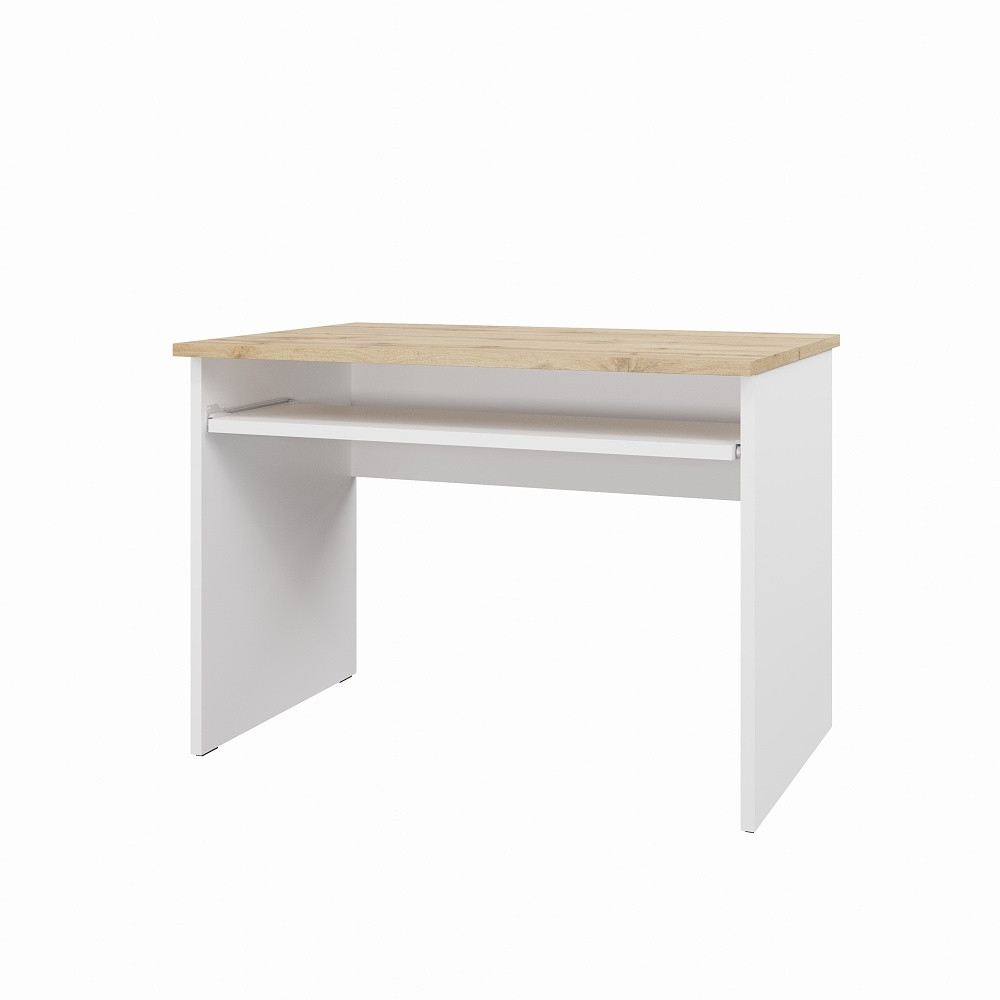 Kancelářský PC stůl NEJBY GIANNI s výsuvem, bílá/dub wotan