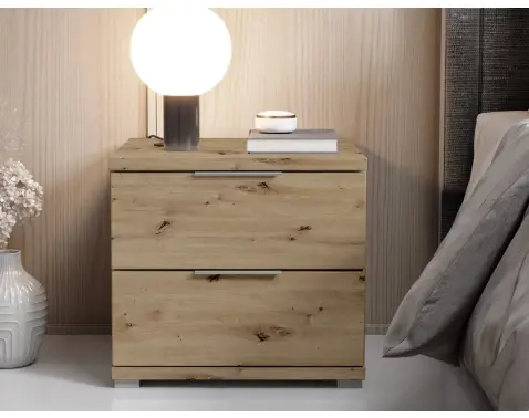 Noční stolek se 2 zásuvkami Smilla, výška 43 cm, dub artisan