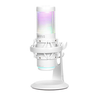 Marvo, herní/streamovací mikrofon, BLAST 60 White, bílý, RGB podsvícení, vstup pro sluchátka