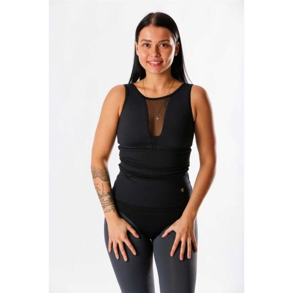 GOLDBEE SHAPING LONG TOP MESH Dámský top, černá, velikost