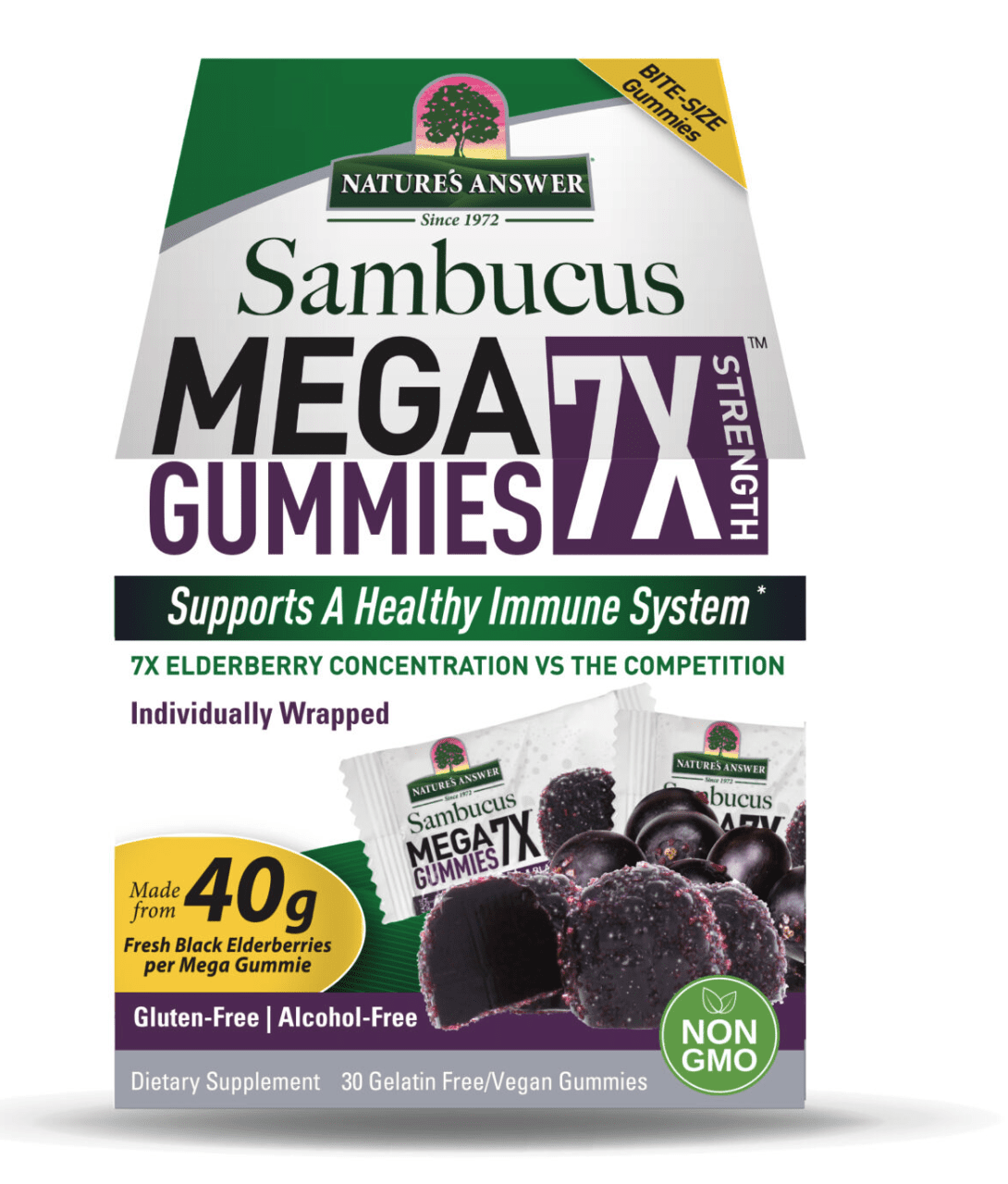 Nature's Answer Sambucus Mega Gummies, gumové bonbóny, černý bez,  30x 5 g