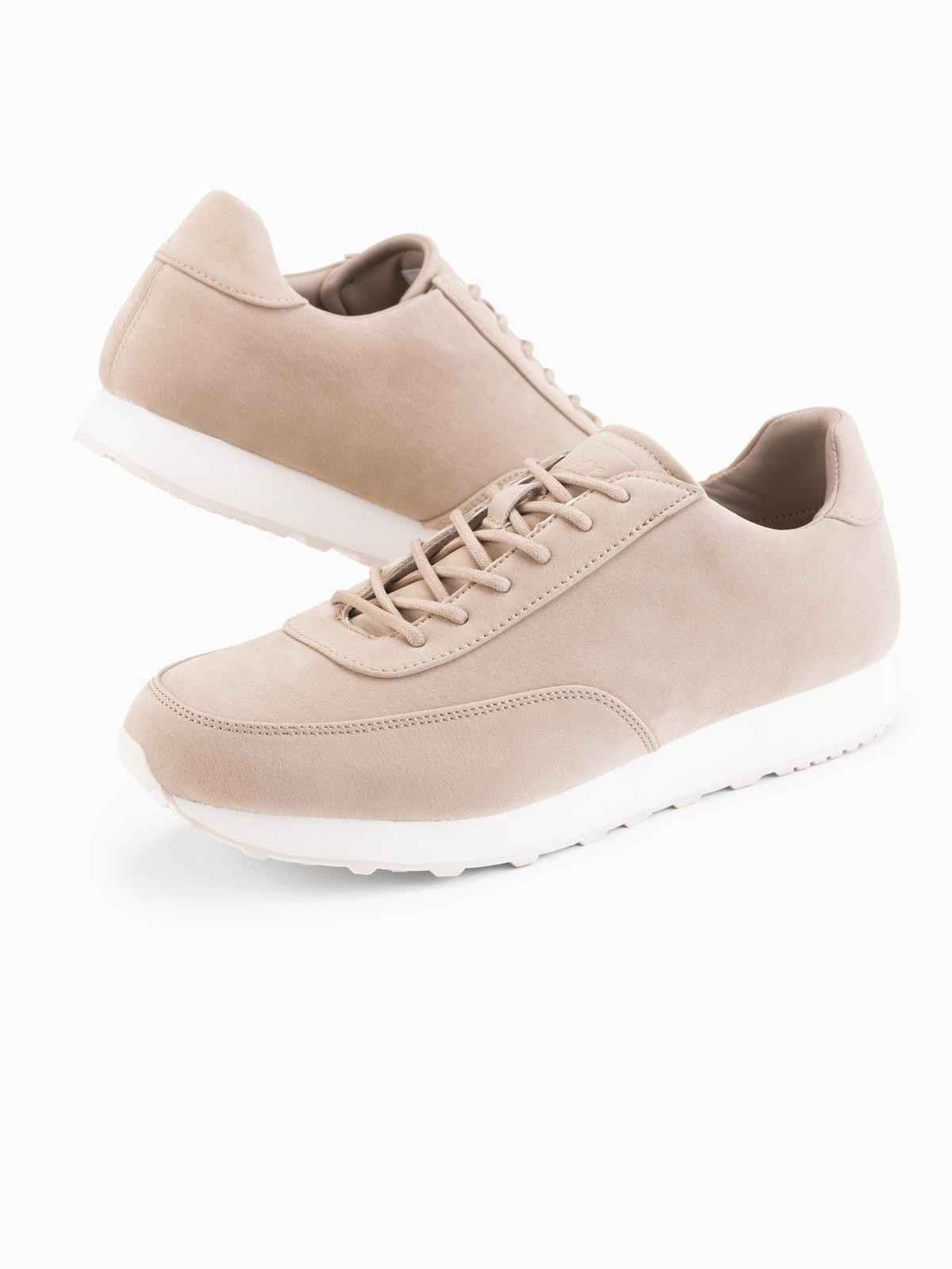 Ombre Men's sporty eco leather sneaker shoes with suede finish - sand