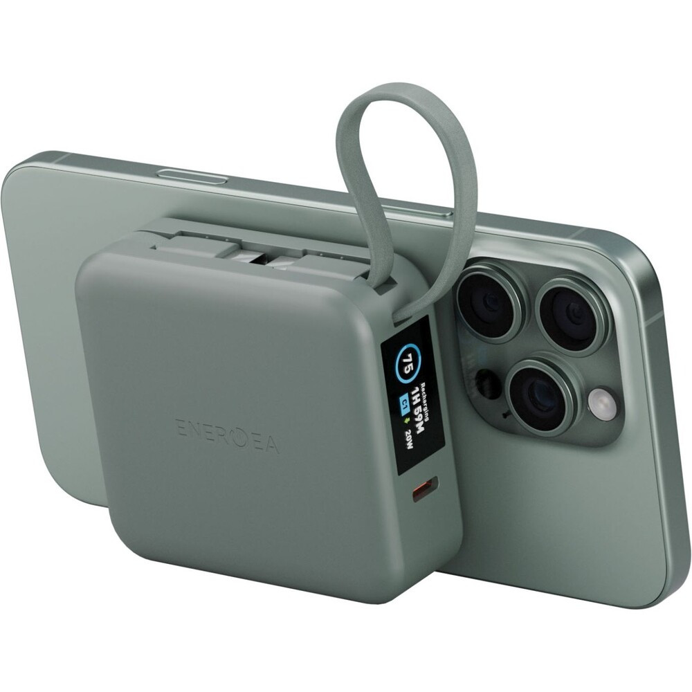 ENERGEA MagPac Mini Plus MagSafe powerbanka s kabelem, 10000mAh, šedozelená