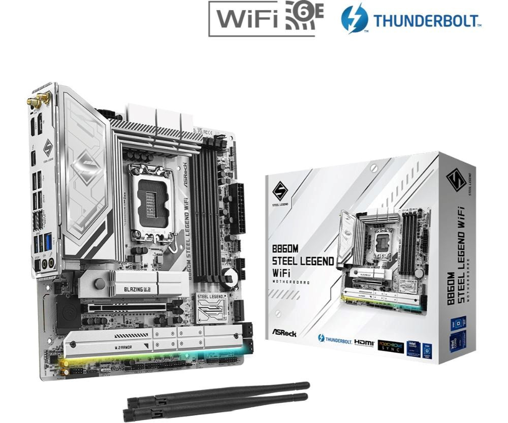 ASRock B860M Steel Legend WiFi / Intel B860 / LGA1851 / 4x DDR5 / 4x M.2 / HDMI / DP / Thunderbolt 4 / WiFi / mATX, 90-MXBQF-A0UAYZ