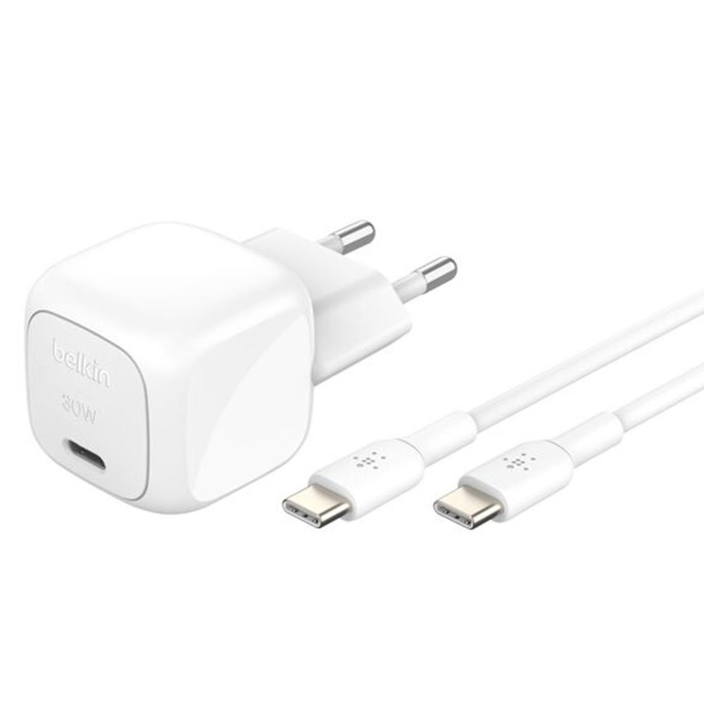 Belkin 30W PD 3.1 USB-C síťová nabíječka + kabel USB-C/USB-C 1m - bílá