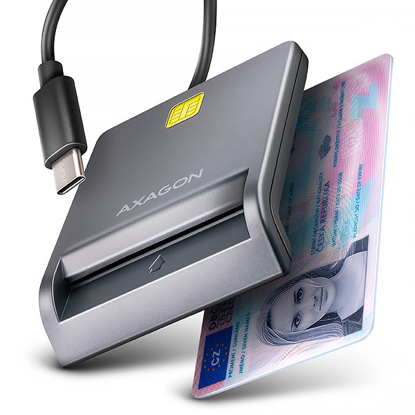 AXAGON CRE-SM3TC, USB-C FlatReader čtečka kontaktních karet Smart card (eObčanka), kabel 1.2m, CRE-SM3TC