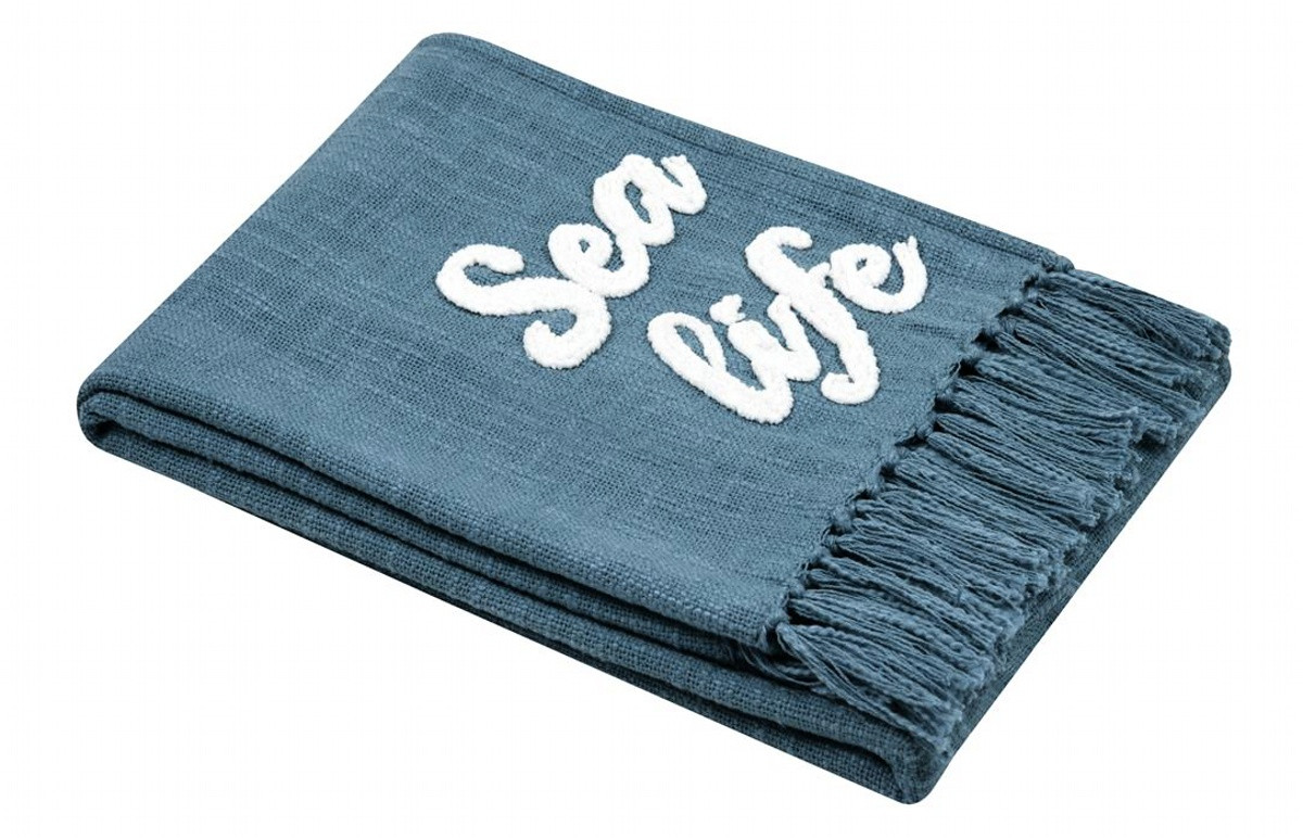 Bavlněný pléd ARCACHON SEA LIFE modrá 125x150 cm France