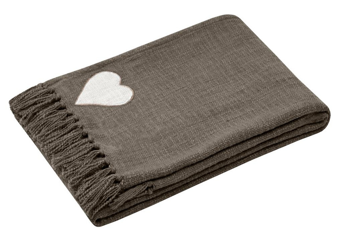 Bavlněný pléd HAPPY HEART taupe 125x150 cm France