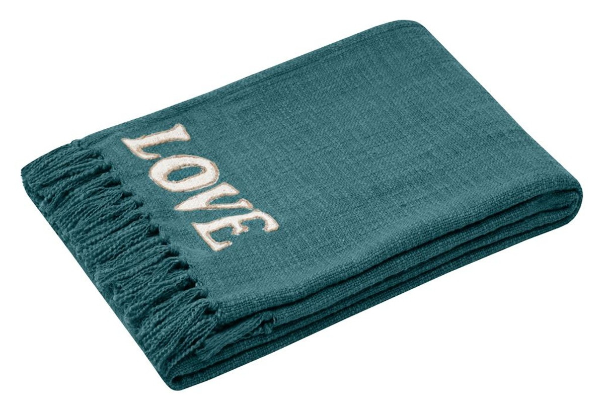 Bavlněný pléd HAPPY LOVE tyrkysová 125x150 cm France