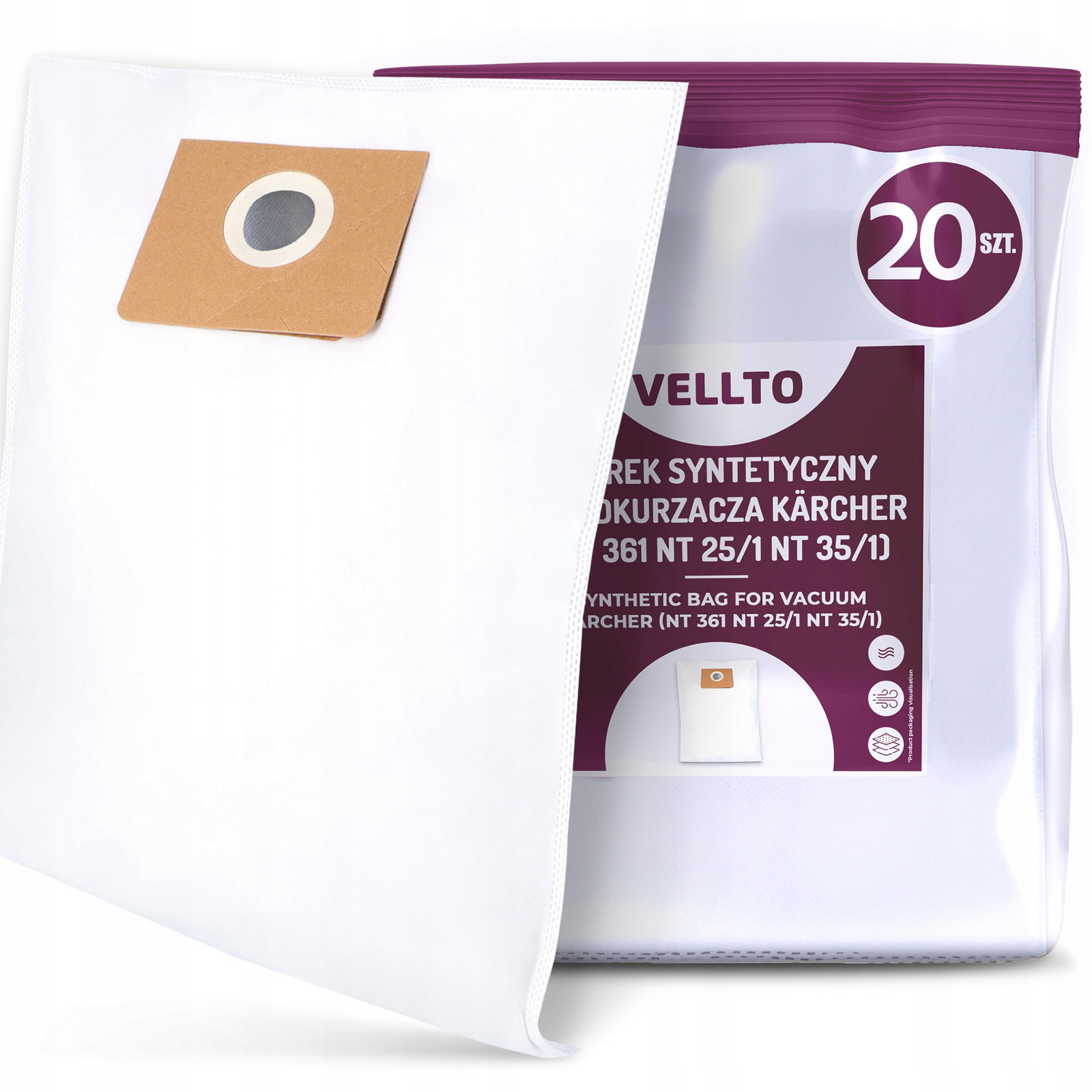 20 x Sáček Do Vysavače Kärcher Nt 25/1 Nt 35/1 Nt 361 Eco Flex S47 S36