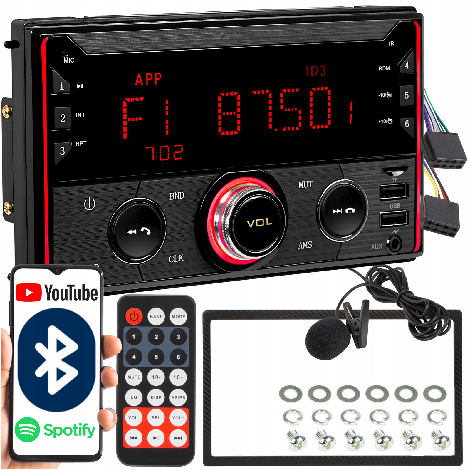 Autorádio 2-DIN Bluetooth Usb Sd Rds LCD Rgb Mikrofon Dálkové Ovládání Sada
