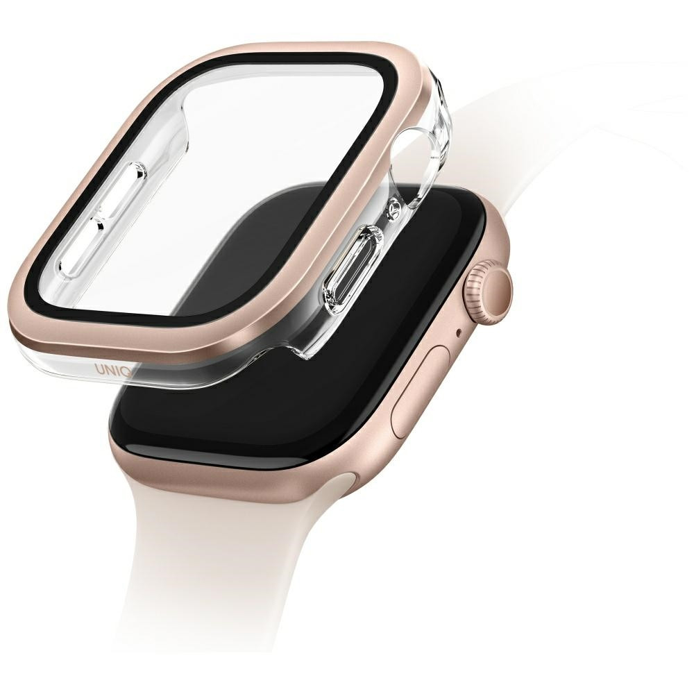 Pouzdro Uniq Voute pro Apple Watch Series 10 46 mm tvrzené sklo růžovo-zlaté