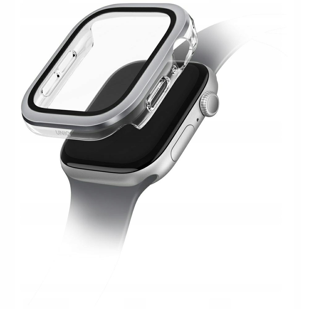 Pouzdro Uniq Voute pro Apple Watch Series 10 42 mm tvrzené sklo stříbrné