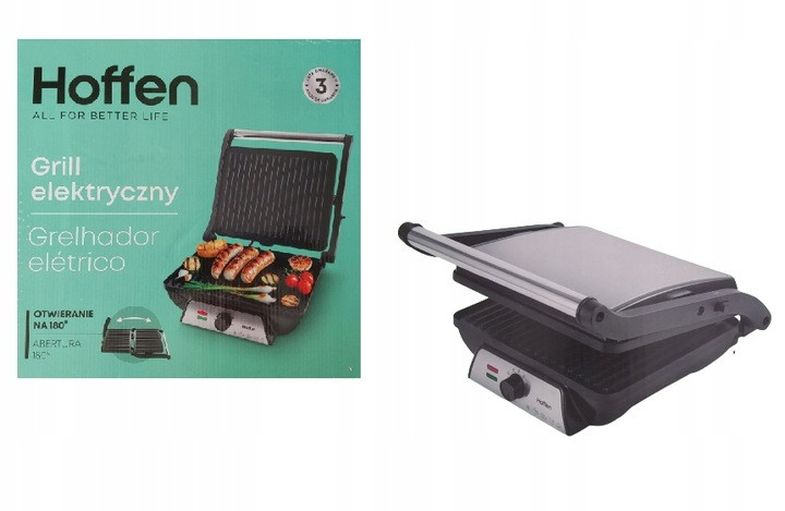 Kontaktní elektrický gril Hoffen 2000 W, otevírání o 180 stupňů