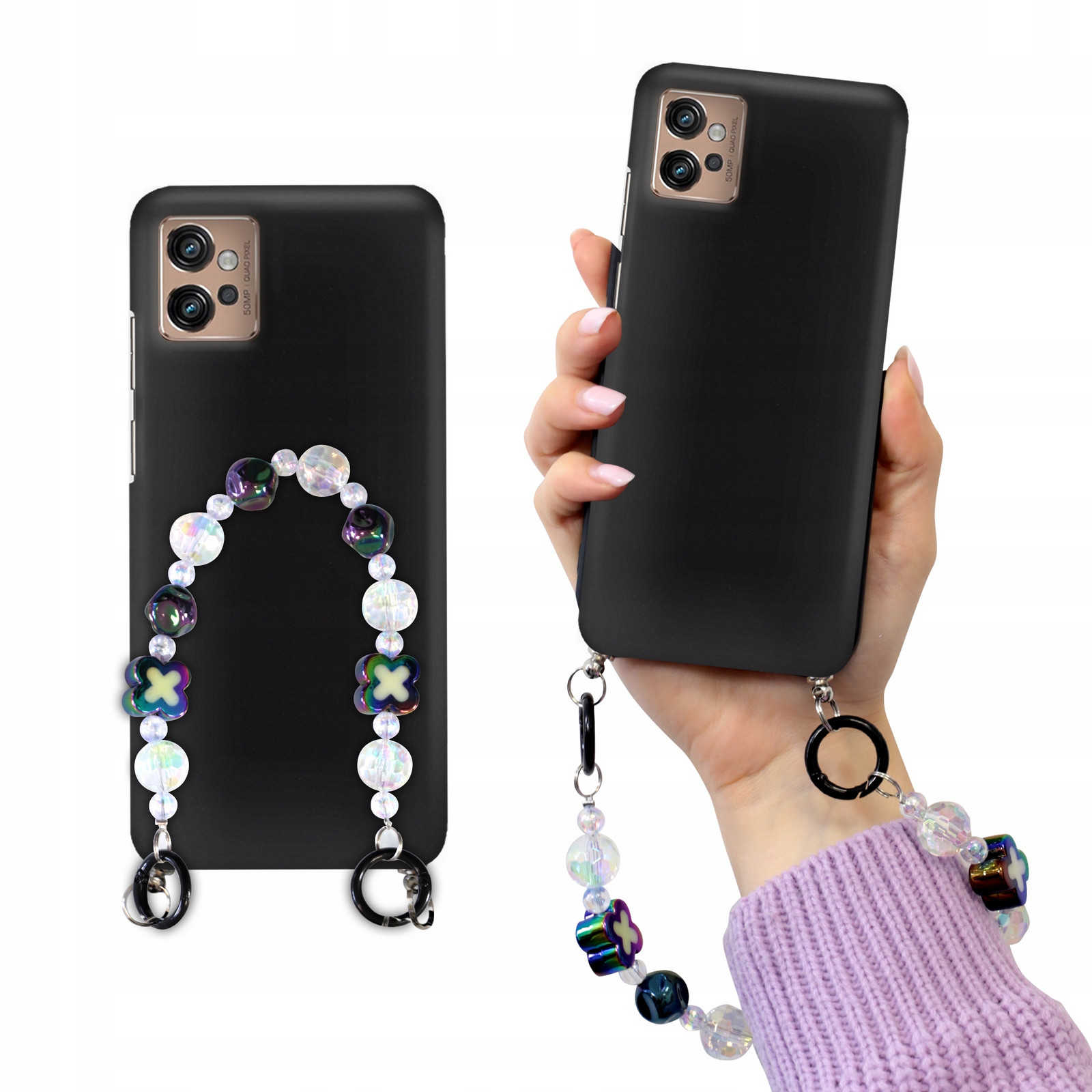 Pouzdro Kryt Pro Motorola G32 Matná Černá S Klíčenkou Korálky Holo