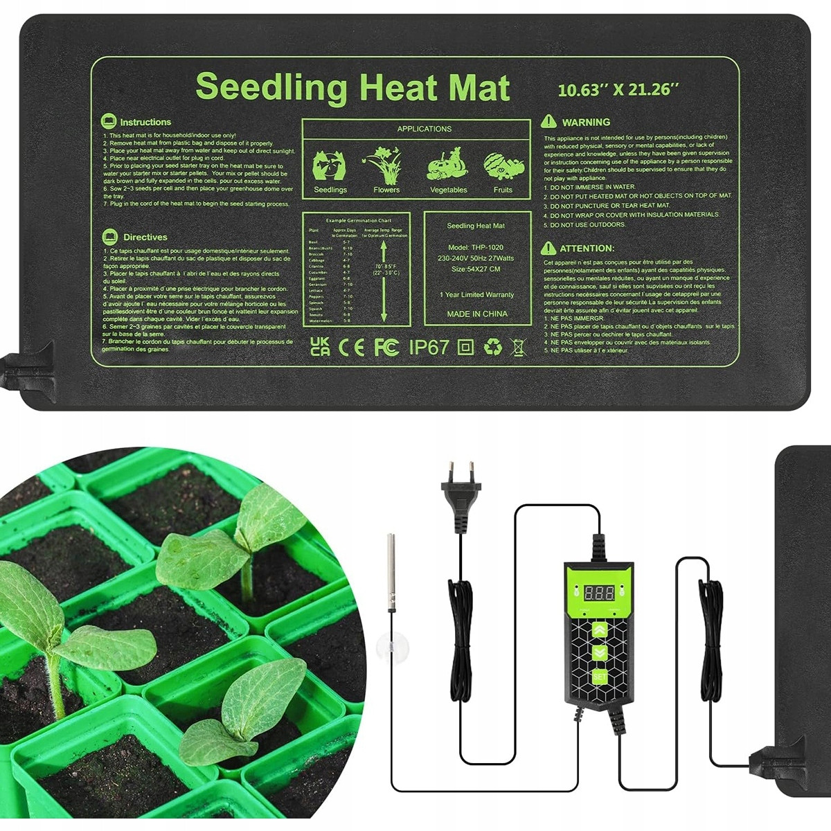 27W Vyhřívací Podložka S Regulací Pro Terárium Rostlin Sazenice 57x22 cm