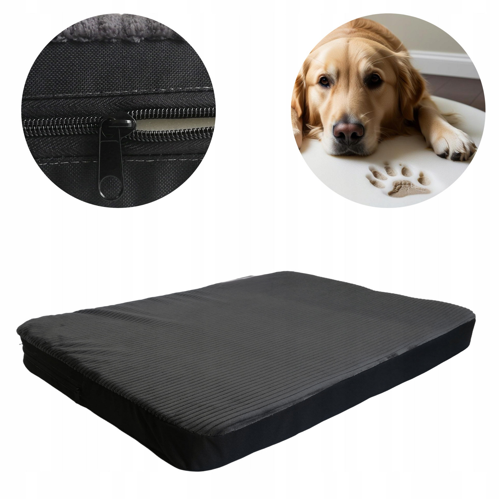 Ortopedické pelíšek pro psa matrace na praní manšestrová šedá L 90/60/7