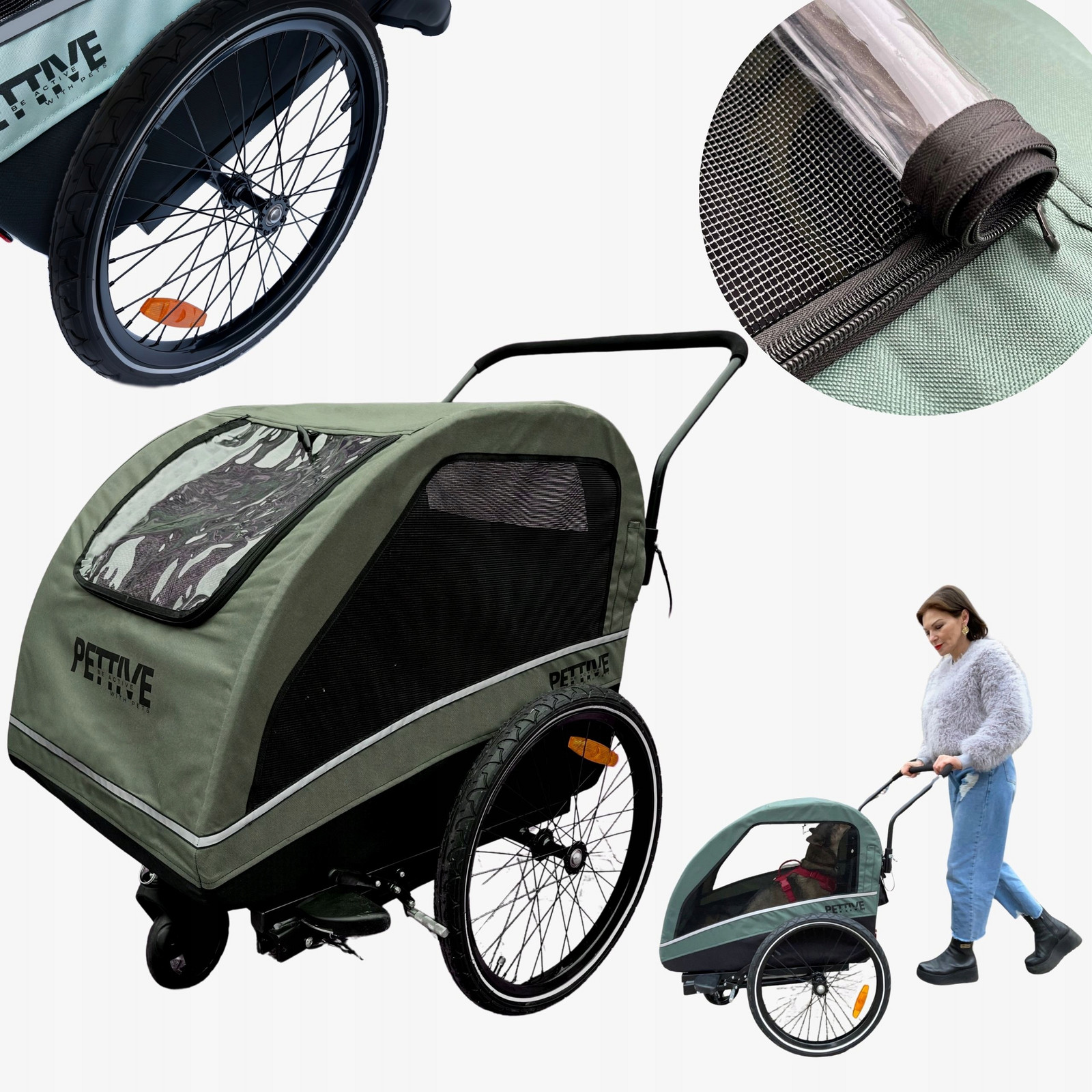 Kočárek pro psa a přívěs na kolo pro psa do 40 kg nebo kočku, norma Eu