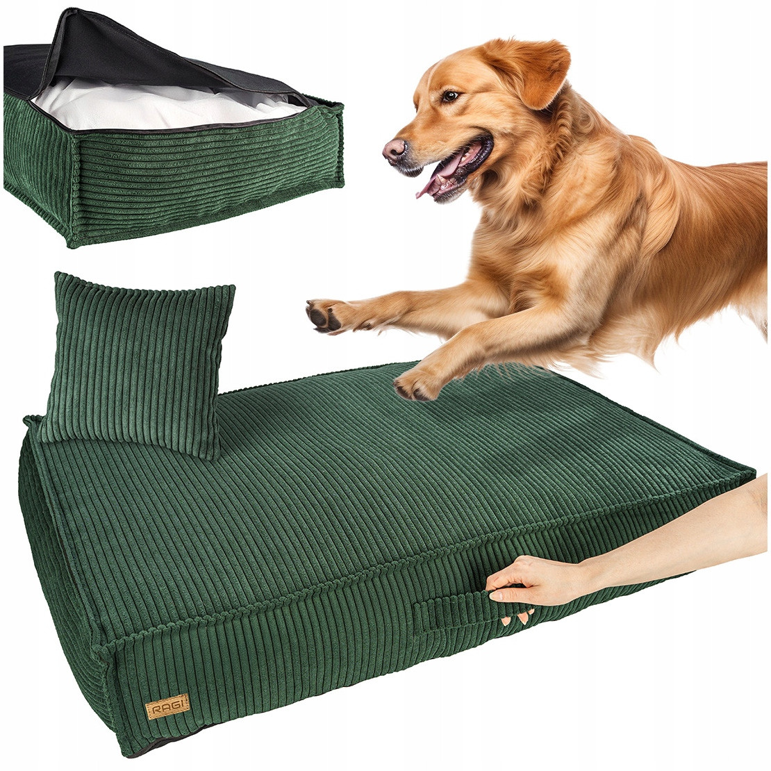 Pelíšek pro velkého psa Postel Matrace Potah pro psa Zelená XL 100x70 cm