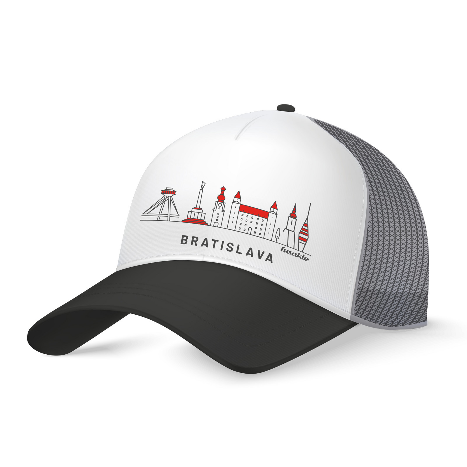 Kšiltovka Bratislava ikony bílá, černý kšilt