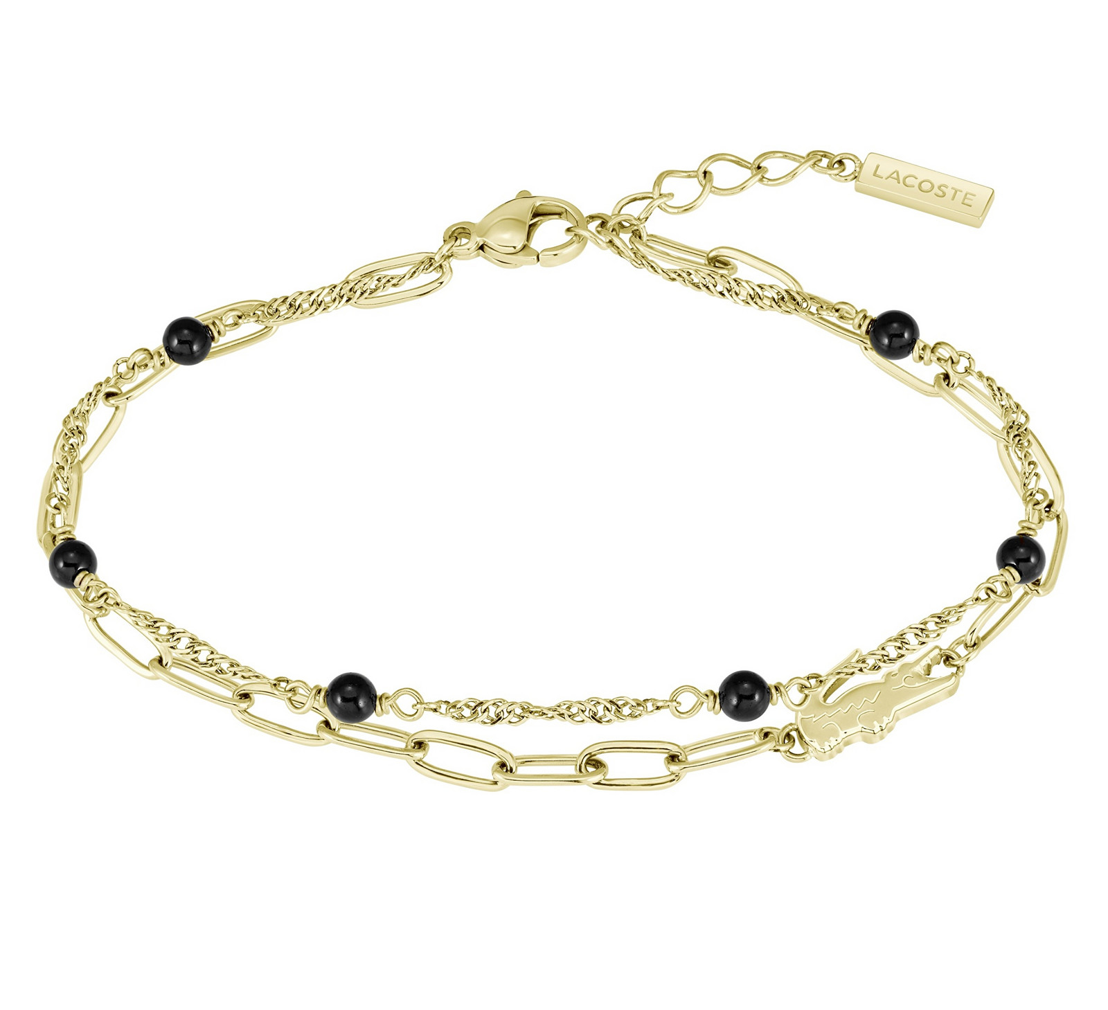 Lacoste Dámský pozlacený náramek s černými korálky Deva 2040458