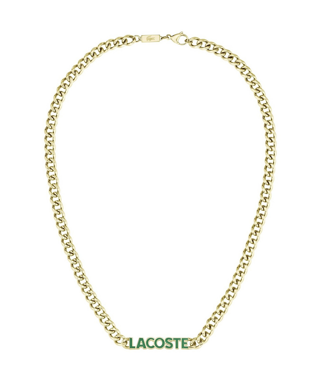 Lacoste Výrazný pozlacený náhrdelník z oceli Script 2040475