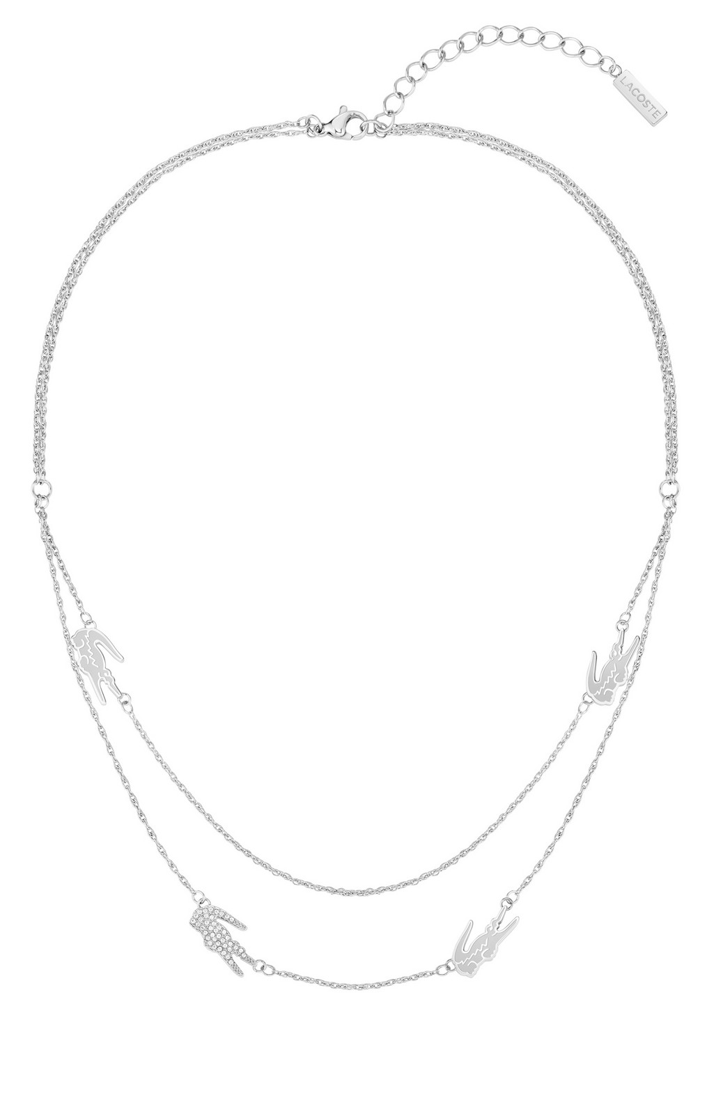 Lacoste Dvojitý ocelový náhrdelník pro ženy Crocodile 2040469