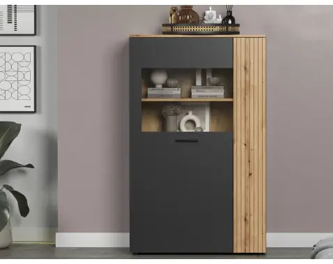 Skříňka s prosklením Esteban, antracit/dub evoke