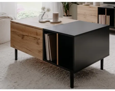 Konferenční stolek s úložným prostorem Lona, dub artisan/černý