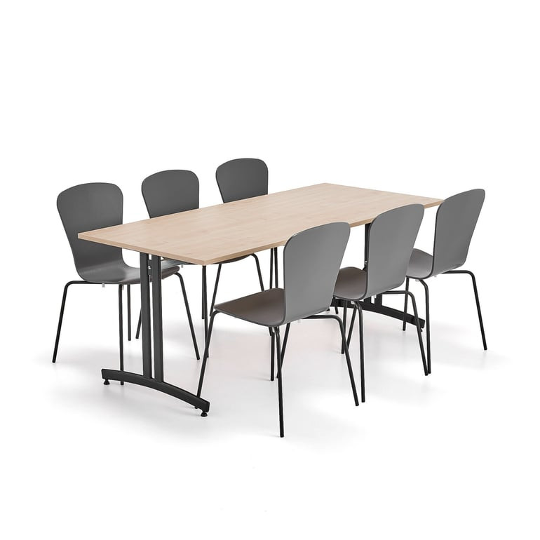 Sestava nábytku SANNA + MILLA, 1 stůl, 6 židlí, černá/antracitová