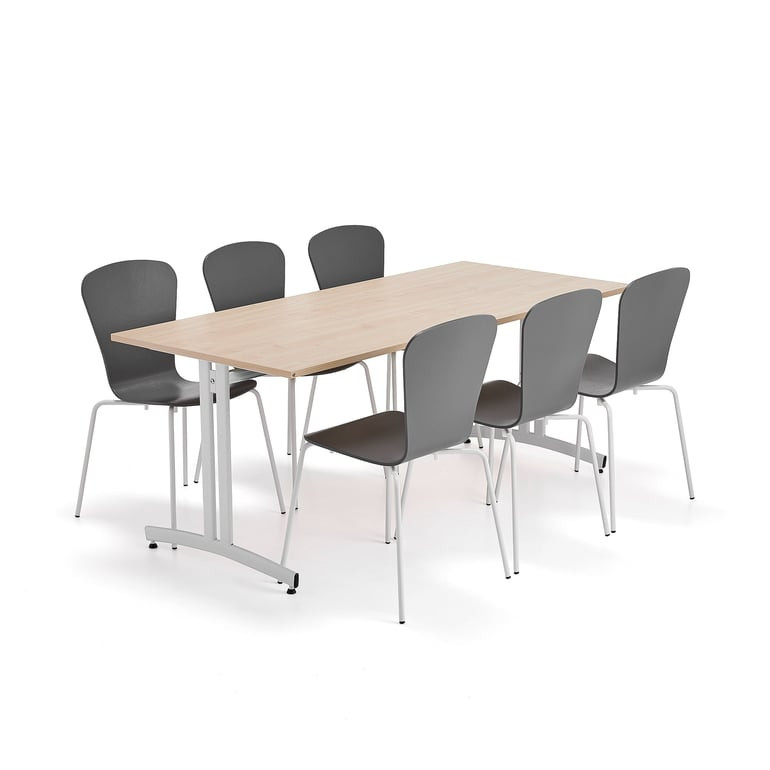 Sestava nábytku SANNA + MILLA, 1 stůl, 6 židlí, bílá/antracitová