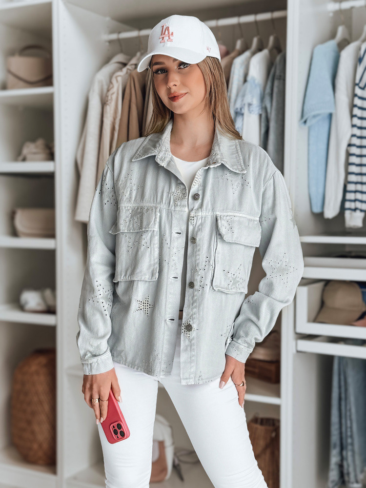 Kurtka damska przejściowa one size w gwiazki STRASHINE jasnoszara Dstreet