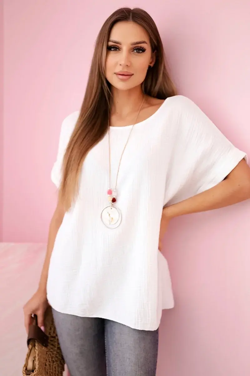 Kesi Włoski Mušelínová halenka s náhrdelníkem bílý