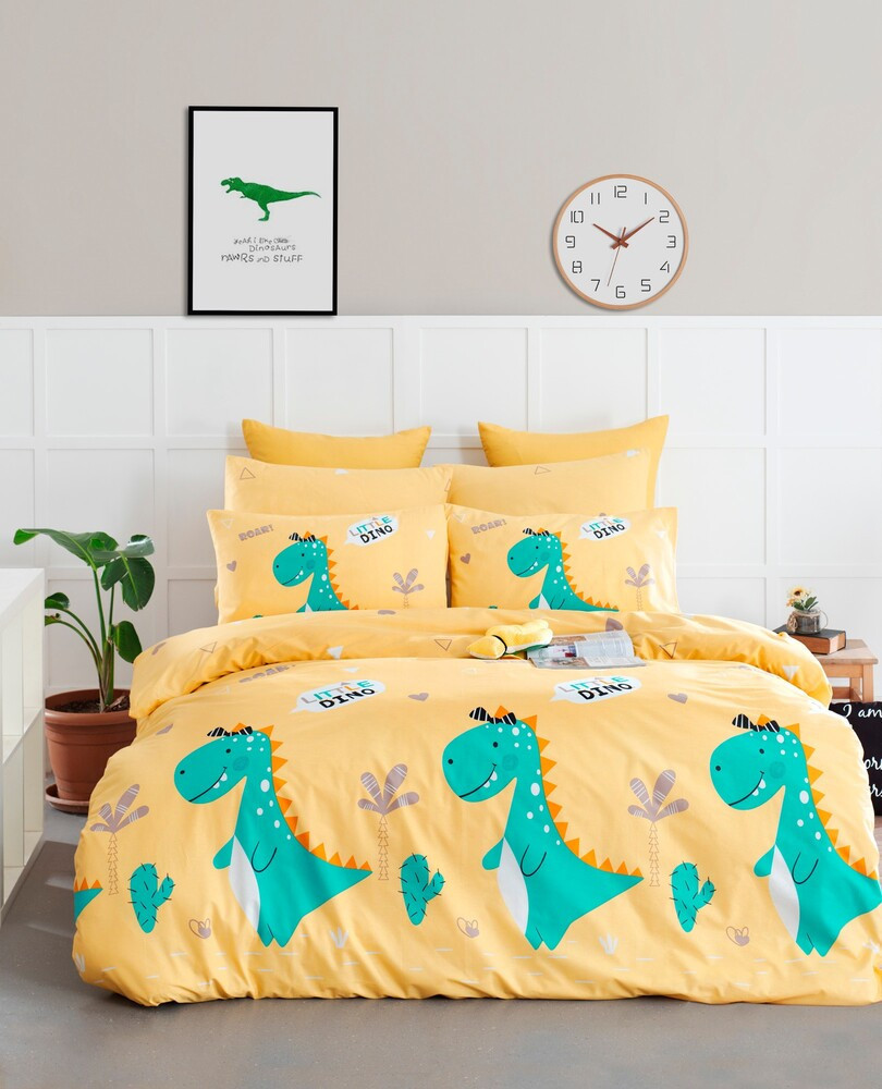 L'essentiel Maison Ranforce Double Duvet Cover Set Little Dino - Yellow