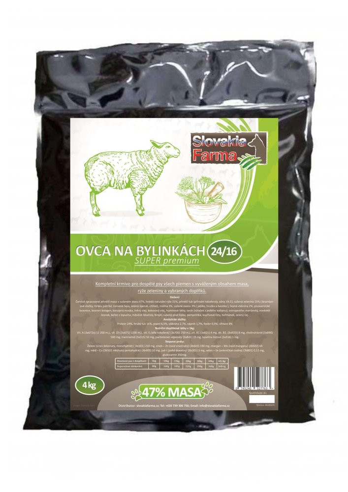 Hypoalergenní Granule Slovakia Farma - Ovca na bylinkách 24/16 - 4 kg-