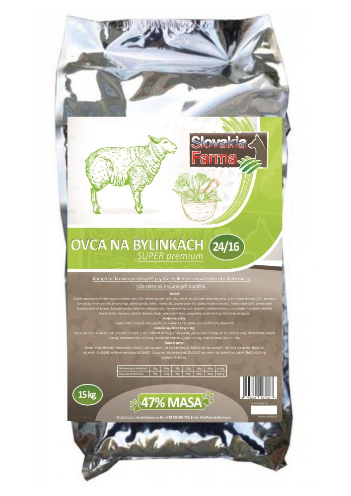 Hypoalergenní Granule Slovakia Farma - Ovca na bylinkách 24/16 - 15 kg